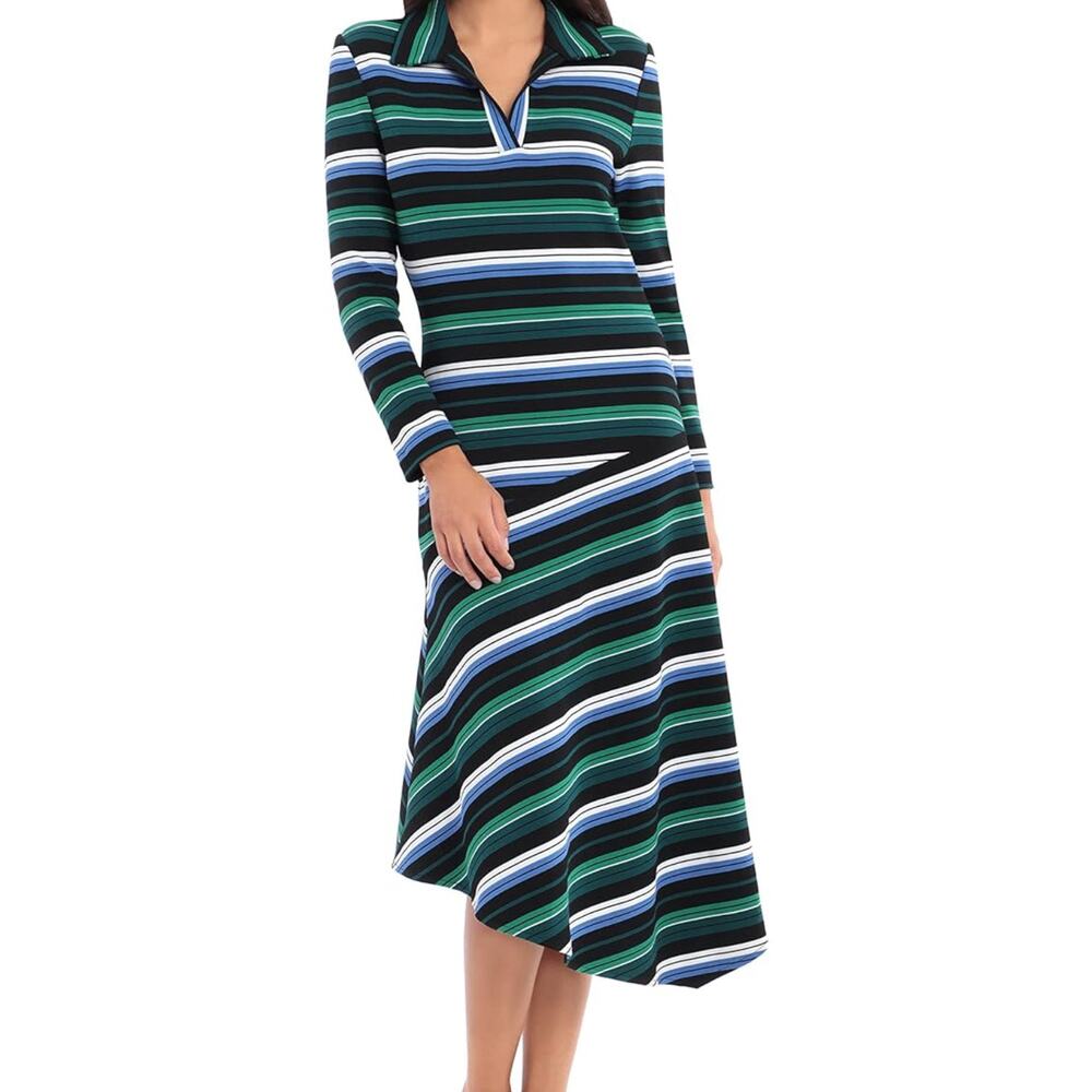 NWT Maggy London Women's Long Sleeve Striped Midi‎ with Asymmetrical Hem Size 8